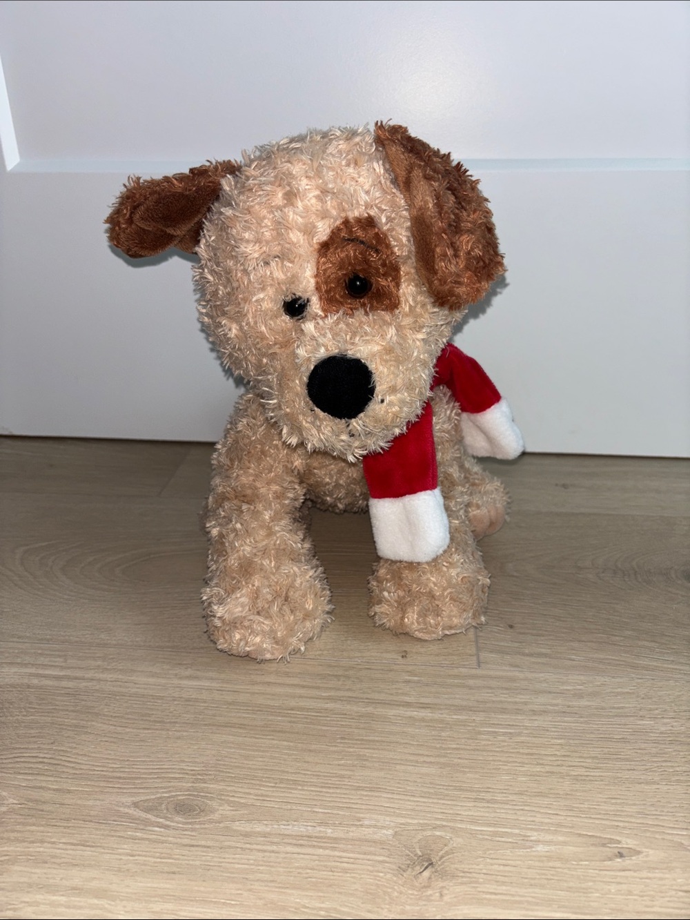 Cute Tan & Brown Plush Dog with Red Scarf - Soft Kids Stuffed Animal